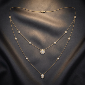 Colgante de Doble Cadena con Diamantes Cultivados en Laboratorio, Corte Redondo en Capas, de Lujo, en Oro de 10K, 14K, 18K, Plata de Ley 925 y 935 - Product Image 1