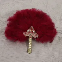 Éventail en plumes de dinde africaines pour la danse, la décoration de mariage, avec manche doré, éventail en plumes pour la mariée nigériane