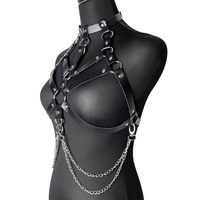 Harnais en cuir PU noir pour femme, style punk, avec chaînes de poitrine, soutien-gorge cage réglable à lanières, résistant à l'eau, pour festivals et clubs