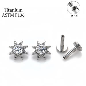 Perhiasan Tindik Telinga, Bibir, dan Tubuh dari Titanium F136 Bentuk Bintang Delapan, Bahan Titanium Alloy, Kepala Spiral Internal, Aksesoris Perhiasan - Product Image 2