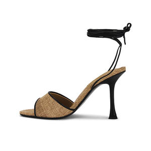 Para <span class=keywords><strong>Amazon</strong></span> Exclusivo Punta abierta Peep Correa tejida <span class=keywords><strong>Sandalias</strong></span> de tacón alto para mujeres Retro Estilo Europeo Americano Nuevo verano al aire libre - Product Image 1