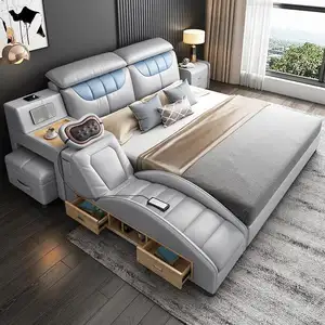 प्रकाश लक्जरी tatami बिस्तर आधुनिक minimalist multifunctional बिस्तर बेडरूम फर्नीचर मालिश डबल स्मार्ट बिस्तर
