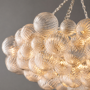Lustre en verre à anneaux, abat-jour à bulles côtelées multicouches, chaîne argentée, LED, télécommande, hauteur réglable, luminaire de plafond pour - Product Image 2