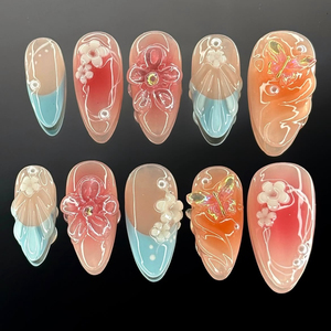 Unterstützen Sie benutzer definierte Ihre eigenen Designs und Verpackungen Hochwertige 10 Stück 100% hand gefertigte Presse auf Nägeln 3D Nail Art Falsche Nägel - Product Image 1