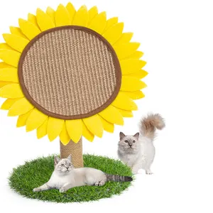 Mainan Papan Penggaruk Kucing Bulat Tahan Lama Sisal Sunflower Cat Scratching Table Climbing Frame Bentuk Lucu Mainan Bermain Kucing