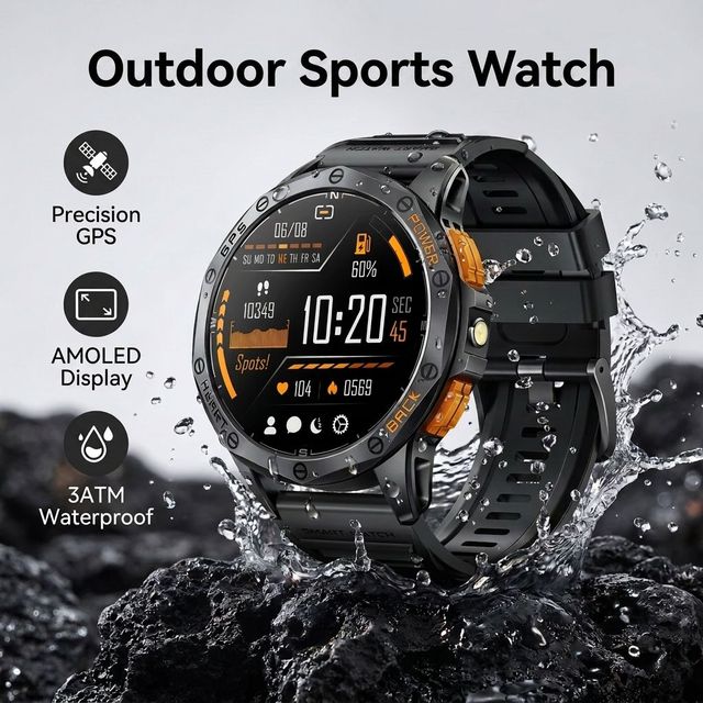 Heavy-duty Smartwatch K67 L1 GNSS GPS 1.43" HD AMOLED Compass Blood Oxygen Stress Heart Rate Outdoor Running Smart Watch