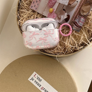 Ins Style New Pink Ribbon Bow con llavero Funda de TPU para <span class=keywords><strong>Airpods</strong></span> 1 2 3 4 Generation Funda para auriculares a prueba de golpes para <span class=keywords><strong>Airpods</strong></span> Pro 2 - Product Image 4