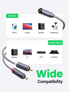 <span class=keywords><strong>Cable</strong></span> AV102 UGREEN de 3.5mm <span class=keywords><strong>Hembra</strong></span> <span class=keywords><strong>a</strong></span> 2 <span class=keywords><strong>RCA</strong></span> Macho, Adaptador de Audio <span class=keywords><strong>Auxiliar</strong></span> Estéreo <span class=keywords><strong>RCA</strong></span> Chapado en Oro, Carcasa Metálica Flexible, <span class=keywords><strong>Cable</strong></span> <span class=keywords><strong>RCA</strong></span> en Y - Product Image 2