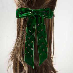 กิ๊บติดผมกำมะหยี่แบบเกาหลีประดับเพชร ริบบิ้นสองชั้น ดีไซน์หรูหราสำหรับผู้หญิง - Product Image 4