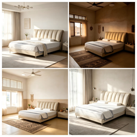 Cadre de lit confortable en cuir véritable, style minimaliste moderne, luxe, taille King & Queen, meubles de chambre à coucher en bois V467