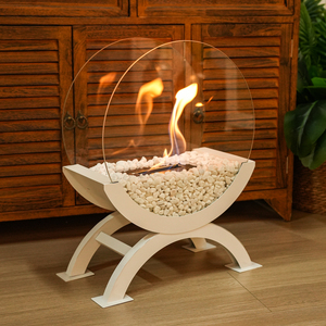 Grande cheminée autoportante à l'éthanol Cheminée en métal robuste blanche pour patio intérieur - Product Image 1