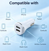 Mini Cargador de Coche Blanco de ABS con Doble Puerto y Corriente Separada, 12-24V, Cargador Universal para Teléfono Móvil, Suministro al por Mayor