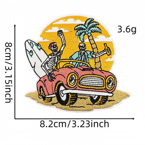 Badge brodé personnalisé Crâne Squelette d'été, thermocollant, thème Île Tropicale, pour la décoration de vêtements de vacances et de plage - Product Image 3