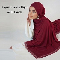 Jilbab Wanita Muslim Mewah Berkualitas Tinggi Terbaru Sharut, Syal Hijab Elastis Premium Merrachi Bahan Jersey Cair dengan LACE