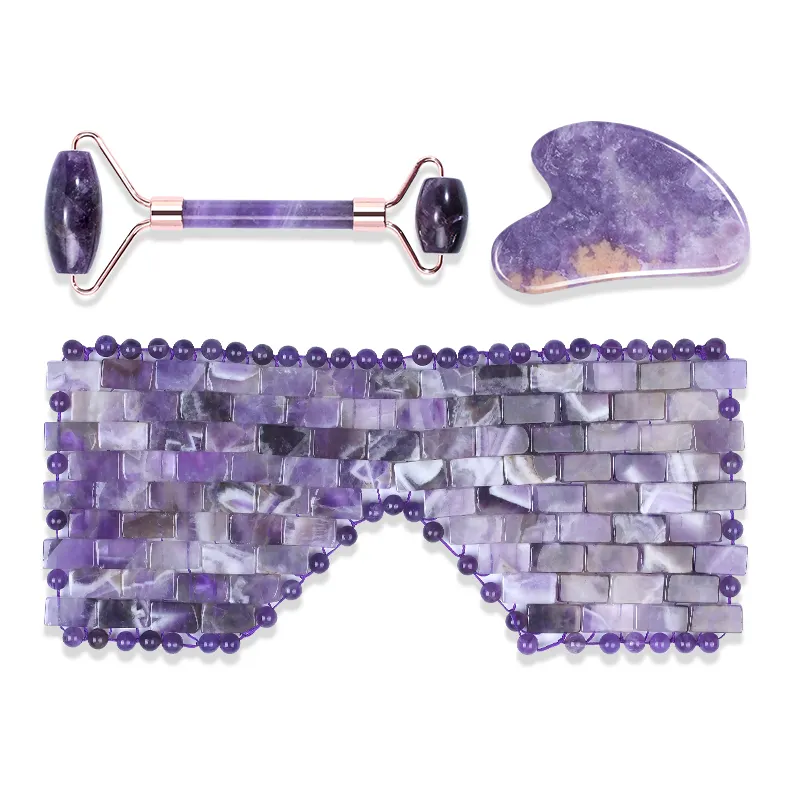 Natural Jade Roller Guasha And Eye Mask Set Jade Roller And Gua Sha Custom Logo Rose Quartz Eye Mask Skincare Massager