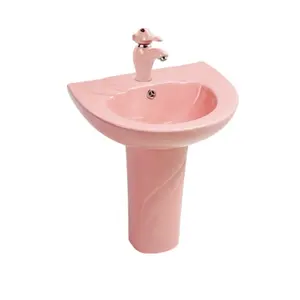 Grazioso Design colorato articoli sanitari in ceramica lavabo a mano con piedistallo per il bagno lavandino per bambini S-C2