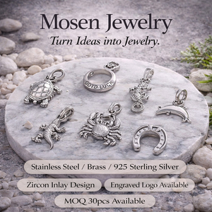 Mosen Jewelry Colgante Amuleto <span class=keywords><strong>de</strong></span> la Suerte en Acero Inoxidable Plateado con Diseños Vívidos y Lujosos <span class=keywords><strong>de</strong></span> Tortuga Marina, Delfín, Lagarto, <span class=keywords><strong>Cangrejo</strong></span> y <span class=keywords><strong>Herradura</strong></span>, Venta al por Mayor - Product Image 1