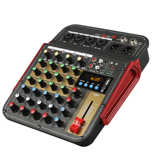 Professional 6-Channel Mixer BT USB Audio Interface 48V Phantom Power Sound Board for Home Karaoke Live Performance