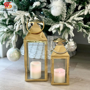 Portavelas de Acero Inoxidable de Lujo <span class=keywords><strong>para</strong></span> Interiores y Exteriores, Decoración de Mesa <span class=keywords><strong>para</strong></span> Bodas, Farol de Vela, <span class=keywords><strong>Faroles</strong></span> <span class=keywords><strong>Cuadrados</strong></span> de Vidrio - Product Image 2
