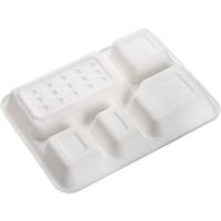 Barquettes à lunch jetables en bagasse de canne à sucre naturelle, 5 compartiments, biodégradables et compostables, assiettes en papier