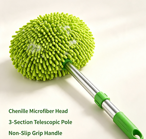 Mopa de Microfibra Chenille para Lavado de Autos, Plumero Telescópico con Cabezal Redondo y Mango de Acero Inoxidable para Limpieza Automotriz - Product Image 3