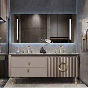 โต๊ะเครื่องแป้งในห้องน้ำกระจกตั้งพื้นตู้ห้องน้ำกระ<span class=keywords><strong>จ</strong></span>กอัจฉริยะ<span class=keywords><strong>หิน</strong></span>อ่อนสไตล์ทันสมัย - Product Image 2