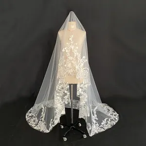 Королев, индивидуальный пошив, размеры Фата нежный; Маленькое платье с цветочным узором с вышивкой, с кружевами, с вуалью, с длинным Длина Свадебные аксессуары