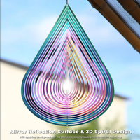 Moulin à vent en métal léger en acier inoxydable, design spirale 3D effet miroir, joli motif goutte d'eau arc-en-ciel, pour la décoration et la dissuasion des oiseaux