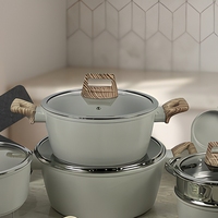 21 PCS Set Peralatan Masak Logam Klasik Casserole Panci Saus Wajan Penggorengan Panci Pancake Pengukus Aksesoris Lapisan Marmer Anti Lengket