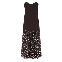 Robe Midi Printemps Élégante en Mousseline Unie Teinte, Coupe Sirène Trompette, Sans Bretelles, à Pois et Patchwork, Ajustée pour Femme – Vente en Gros