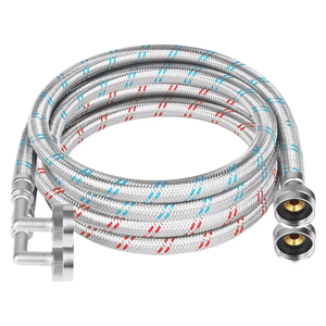 Manguera de desagüe para lavadora manual de acero inoxidable 304, trenzada, de 3/4 pulgadas y 4 pies, con tuerca de latón, paquete de 2 y codo de 90 grados - Product Image 1