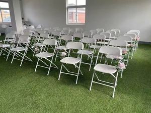 Silla plegable blanca resistente para exteriores, diseño de <span class=keywords><strong>metal</strong></span> portátil para cenas, fiestas, eventos - Product Image 6