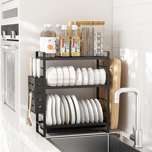 Sofra depolama bulaşıklık <span class=keywords><strong>2</strong></span> Tier bulaşık kurutma rafı çatal süzgeç katmanlı çanak drenaj raf mutfak için siyah renk - Product Image 3