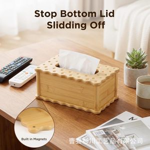 Caja de pañuelos de madera maciza con forma de onda, almacenamiento rectangular para servilletas, decoración para el hogar y la sala de estar - Product Image 4