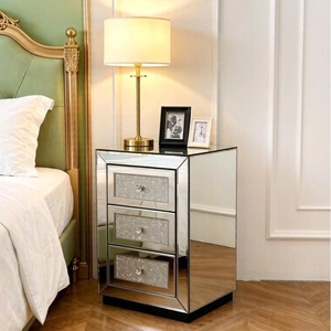3-Drawer <b>Mirrored</b> Nightstand Bedside <b>Table</b> Glass Accent End <b>Table</b> Silver - Product Image 1