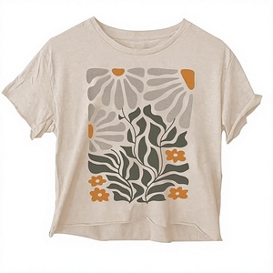 T-shirt décontracté en jersey léger et écologique pour femme, gris, col rond, manches courtes, imprimé floral marguerite, coupe classique, printemps - Product Image 3