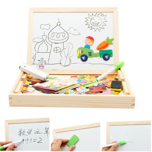 榆次男孩女孩木制儿童益智玩具画架双面干擦板拼图游戏2in1绘图板 - Product Image 5