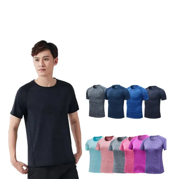 Wholesale custom logo quick-dry men's short sleeve plus size sports fitness wear T-shirt women dry fit yoga gym plain t shirts