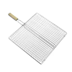 Stainless Steel BBQ Grill Basket with Long Handle Silver for Vegetables and Meat Grill Tools for Cooking
