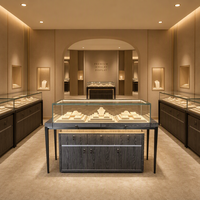 Vitrine à bijoux haut de gamme sur mesure avec dessus en verre, éclairage LED, tiroirs verrouillables, écologique, couleurs personnalisables pour le luxe