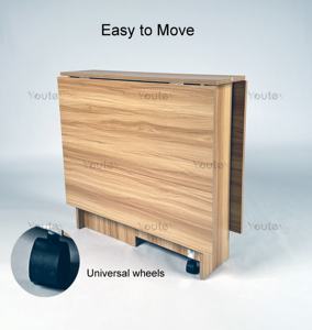 <span class=keywords><strong>Table</strong></span> à manger pliante avec 2 étagères de rangement Tables de cuisine extensibles mobiles <span class=keywords><strong>sur</strong></span> roues pour petit endroit - Product Image 2