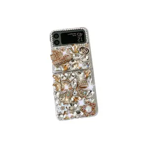 DIY de lujo Bling Rhinestone Back Diamond funda de teléfono para Samsung Z Flip 3 4 5 Glitter Bling Fashion Lady CASE para z Fold 3 4
