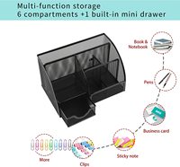 Support avec tiroir de rangement + 6 compartiments, organisateur de stylos de bureau essentiel pour les fournitures de bureau de collection, noir