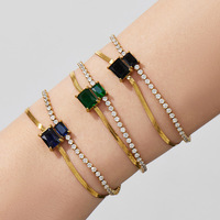 Bracelet en zircon coloré pour femme, plaqué or 18 carats, acier inoxydable, double couche, chaîne chevrons, bijoux résistants au ternissement