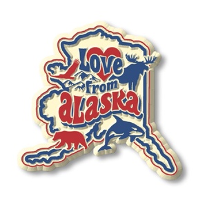 Op maat gemaakte, bedrukte, gestanste toeristische souvenir koelkastmagneten, vintage Alaska staatsrubbermagneet, VS - Product Image 1