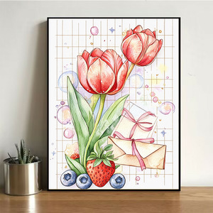 Kit de Peinture Diamant 5D Fleurs de Cerisier et Tulipes, Perles Rondes, Art Floral, Décoration Murale pour <span class=keywords><strong>Chambre</strong></span> d'Adolescente ou Salle d'Étude - Product Image 4