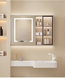 Mueble de baño con espejo inteligente, lavabo integrado y encimera extendida de tamaño pequeño, personalizado. - Product Image 2
