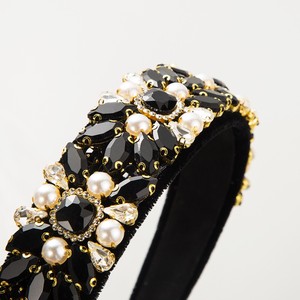 Diadema de diamantes de imitación de cristal pesado barroco De Palacio Retro, tela de terciopelo para <span class=keywords><strong>mujer</strong></span>, borde ancho, joyería de perlas de diamantes, accesorio para el cabello - Product Image 2