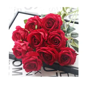 Natuurlijke Touch 10Cm Fluwelen Enkele Hoofd Flores Kunstmatige Rose Bloemen Leveranciers Groothandel Zijden Kunstbloemen Voor Bruiloft