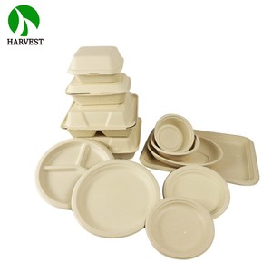 Contenedor Desechable Biodegradable de Pulpa de Bambú de 8 Pulgadas Cuadradas para Comida para Llevar con Relieve - Product Image 1
